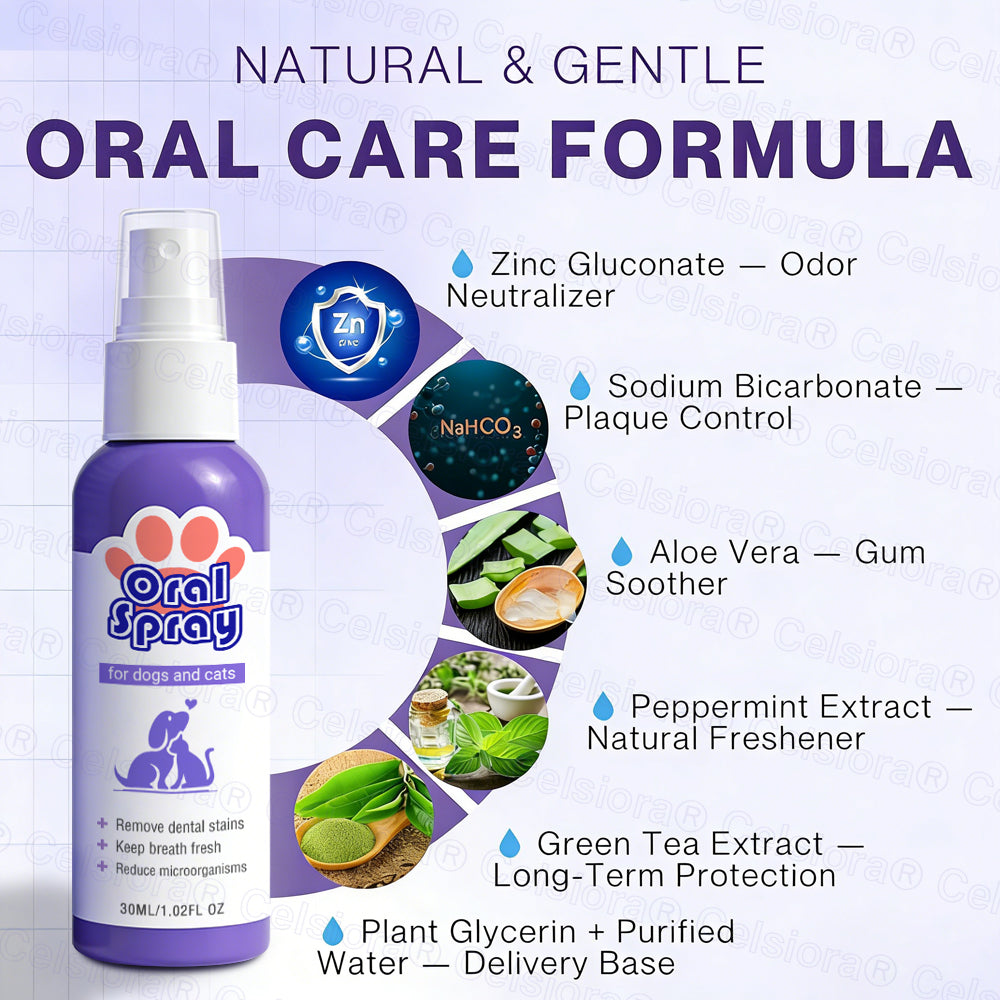Celsiora® Pet Oral Spray ✅ Freshen Breath, Remove Tartar & Promote gum regeneration, stabilize teeth 🦷🦷